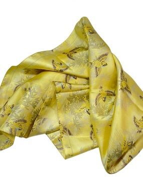 GAP Yellow Bird Print Silk Scarf -Lightweight Square 26x27